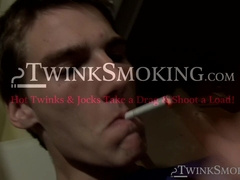 Skater Jay Marx works his nine inches cock while chainsmoking in the hallway