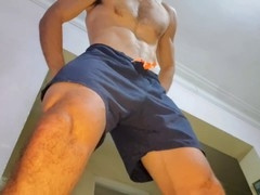 New male stripper gives seductive lap dance in underwear with massive package, revealing hairy nipples and armpits