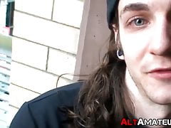 Punk rock amateur Kade solo jerking off and stuffing dildo