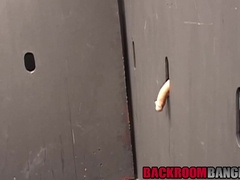 Gay foursome glory hole blow ends with spitroast facial