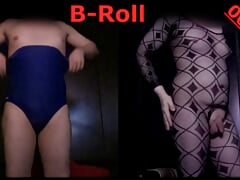 B-Roll: Adult Cinema swimsuit and catsuit tryon in Cabin. Exhibitionist Tobi00815