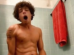 horny twink boy jerking off with dildo