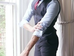 Otter men enjoy sensual gay sex in suits, sucking dick passionately