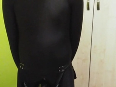 On my knees with stroking machine