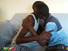 Ethnic african first-timer sucking jizz-shotgun