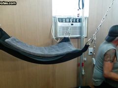 BJ amateur tattooed DILF gets fucked in sling after BJ
