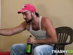 Tattooed Isaac X bareback rides Mason Lear who creampies him
