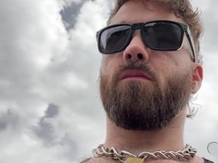 Guy lets his man sausage suspend out while ambling in public