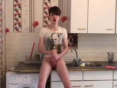 Sexy teenager 18+ Jerking Off And Cum Hard In Kitchen With Gay Boy