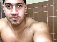 Cute Colombian Beefy Guy Flexing & Showing off in Shower