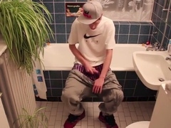 Young stud lets loose and wets himself in a naughty display