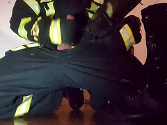 Firefighter jerk off in fire gear