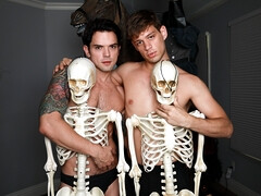 Horny guys enjoy Halloween foreplay at first