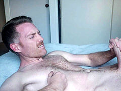 Red-haired, gay cumshot, suspended