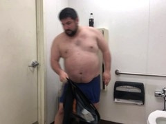 Dirty floor, tonguing, gas station toilet