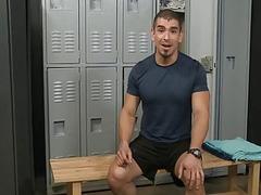 Sexy stud takes off his clothes and masturbates in the locker room