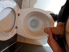 Horny man piss in the public toilet of shopping mall and play with dick 4K