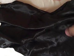 Cumming on silk night gown