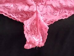 Cum on wife's pink panties