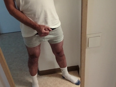 crazy stud in white socks jerking off his jizz-shotgun, noisy yelling