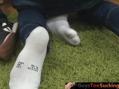 GuysToeSucking.com - Inked twink sucks toes and begs for a hard anal fuck