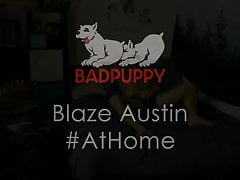 Blaze jerks his thick cock as the butt-plug stimulates him
