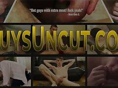 Twink with uncut dong jerks himself