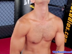 Muscular guy pleasuring himself with his massive cock