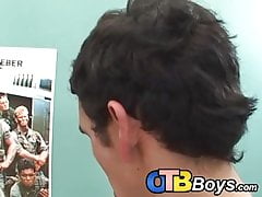 Handsome young Latino blasts out his load while banged