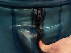 Cumming in LATEX pants at the public toilet with gloves