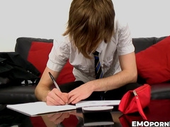 Skinny hottie Tyler Arches wanking hard cock in his school uniform