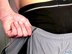 torn man masturbating and working out in gym