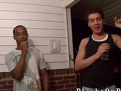 Chubby guy with curly hair gets boned by black dick