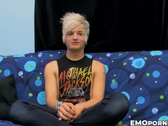 Blond Austin Mitchell jerks off massive cock before blowing off cum