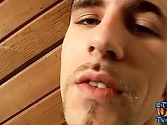 Straight thug with tattooes cums while jerking off solo
