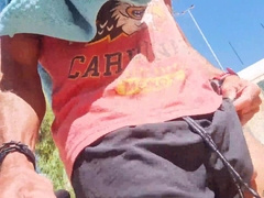 Wonderful boy jerks his fuck-stick ambling with people passing by - Risky