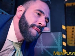 Wild spitting and cock riding by suited Excelsior and horny Apolo Adri