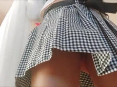 Amateur Redhead MILF Lifts Skirt No Panties - Upskirt Pussy & Big Ass Reveal JOI