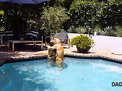 Sydney Cole cheats on her boyfriend with her stepdad in the pool