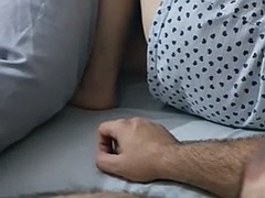 Shameless stepson sits on the bed naked near his stepmom with his cock out
