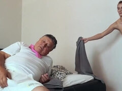 Grandad is going to shove his grand dick in a hot pussy