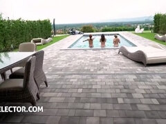 Anastasia Brokelyn Veronica Leal Mona Blue Threesome Blowjob Poolside Sharing Cock