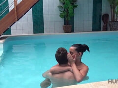 Czech teen gets wild in private swimming pool with hung daddy