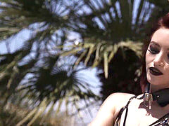 Bratty ginger-haired goth nubile Lola Fae is punished for trespassing and swimming in a pool