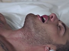 Tattooed gay nympho fucks stud in anal hole in doggystyle