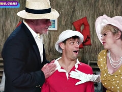 Enthousiasteling, Kont, Biseksueel, Blond, Pijpbeurt, Diep in de keel, Hondjeshouding, Trio