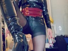 素人, 着衣女と全裸男, 足, フェムドム, グローブ, 手コキする, 自家製, ゴム