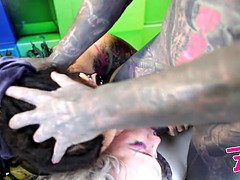 Alternative threesome with tattooed women & gapes - ATM