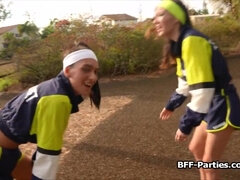 Jogger besties sharing strangers big penis