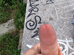 Manifesting twink plays outside. Wild cumshot with my uncut big cock!
